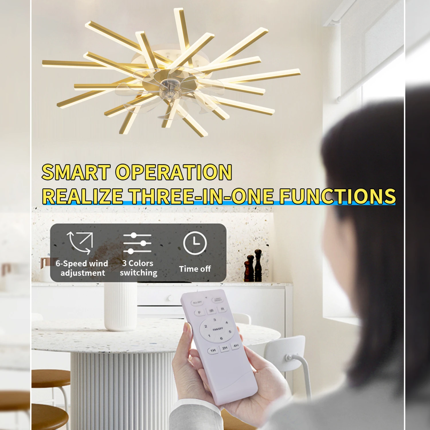 36In Ceiling Fan with Lights Remote Contro Dimmable LED,6 Gear Wind Speed Fan Light