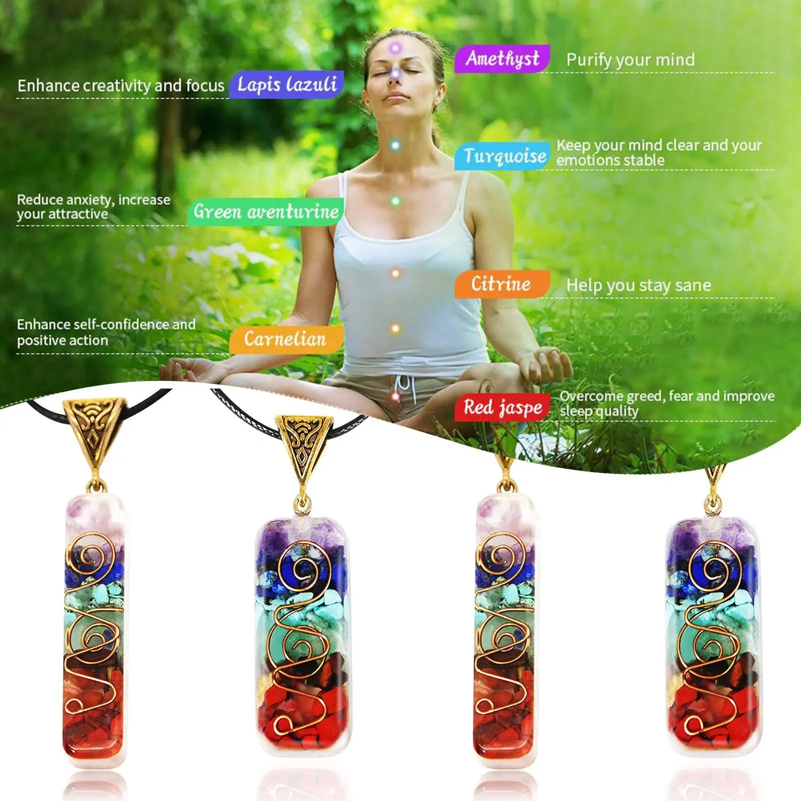 7 Chakras Stones Pendant Neckalce Retro Chakra Healing Energy Crystal Pendant Natural Stone For Women Yoga Meditation