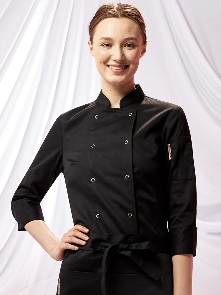 Stilvolles Damen-Kochjacken-Set für Esszimmer, Restaurant, Hotel, kurzärmelige Hotel-Kochuniform zum Backen