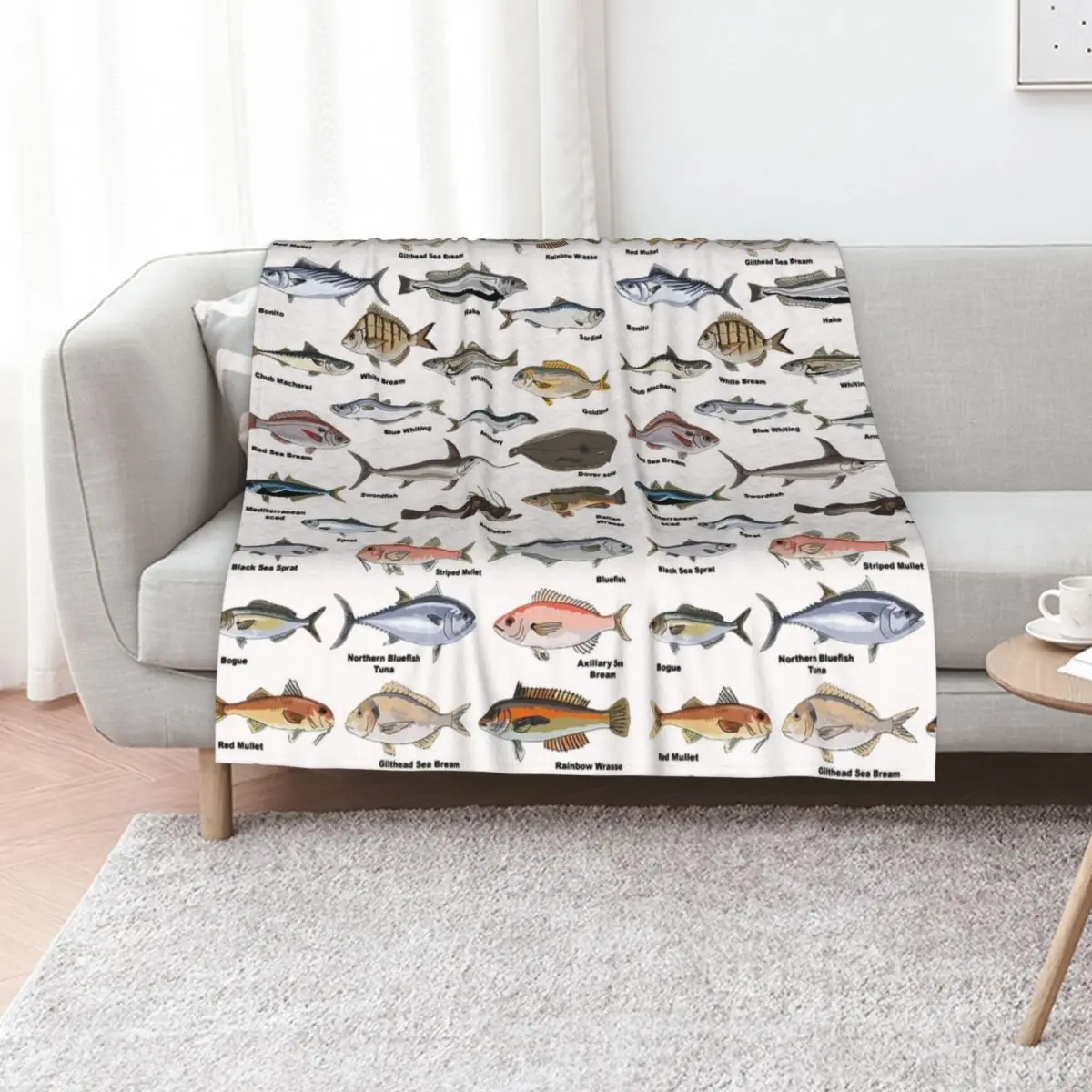 Vintage Fish Identification Chart Fishing Throw Blanket Furry Cute Plaid Giant Sofa Flannel Fabric Blankets