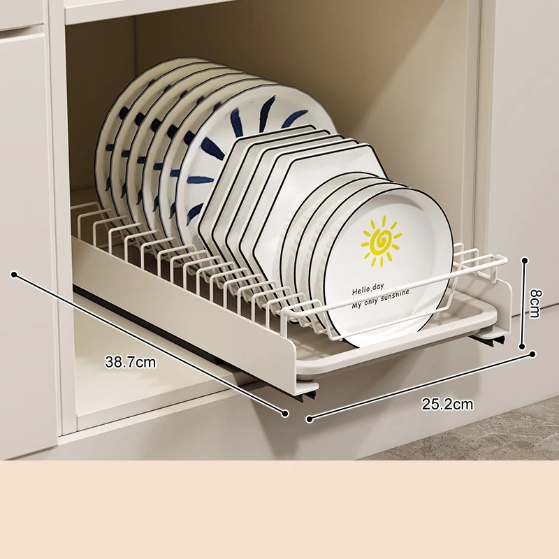 Smooth Sliding Kitchen Cabinet Rack Pull Out Dish Drying Drawer With Water Tray Drainer Stainless Steel Bowl Basket