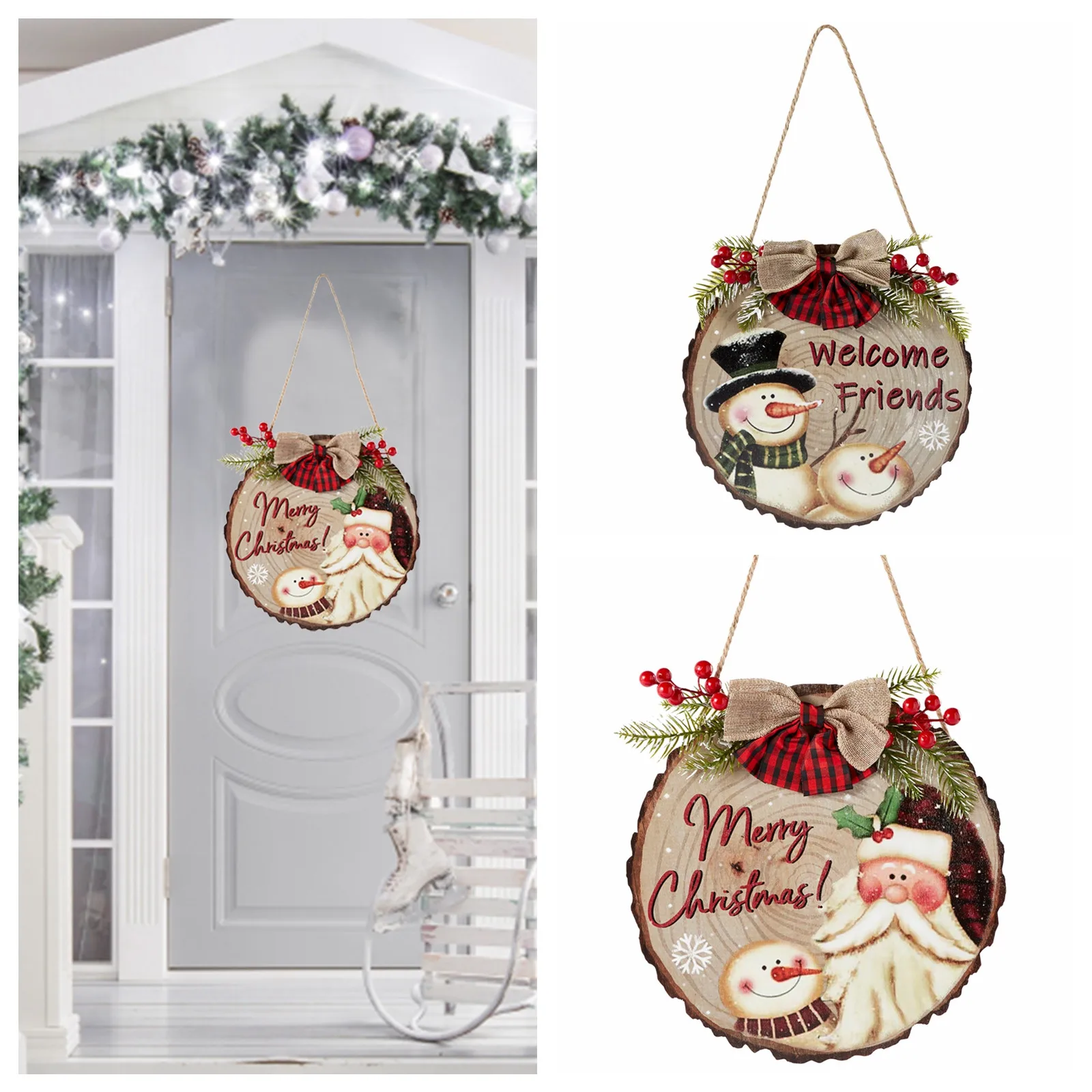 Christmas Welcome Sign Door Wreath Door Plaque Autumn Decoration  Bow Maple Leaf Wreath Home Decor Welcome Sign Hanging Decor