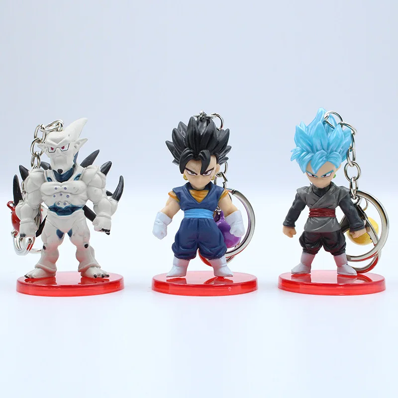 21pcs/set Dragon Ball Vegeta Buu FRIEZA Cell PVC Cartoon Character Keychain Small Bell Pendant 6.5cm