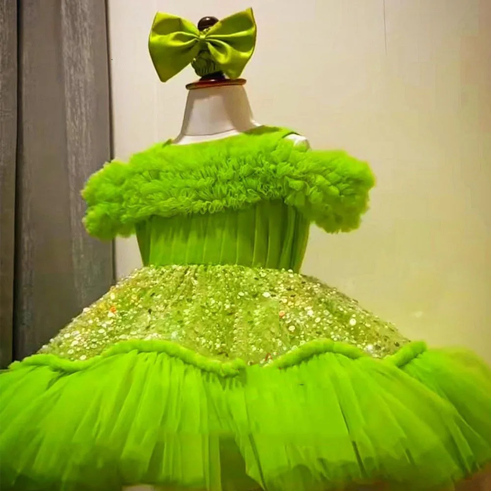 Vestido tutú verde de flores de lujo para niñas, disfraces para niñas, boda, fiesta de cumpleaños, princesa, vestidos de Año Nuevo para niños