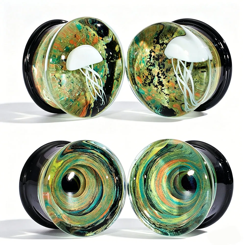 Pair Quality Glass Vortex Ear Plugs Jellyfish Ear Gauge Transparent Heavy Weight Expander Stretcher Piercing Jewelry Earring