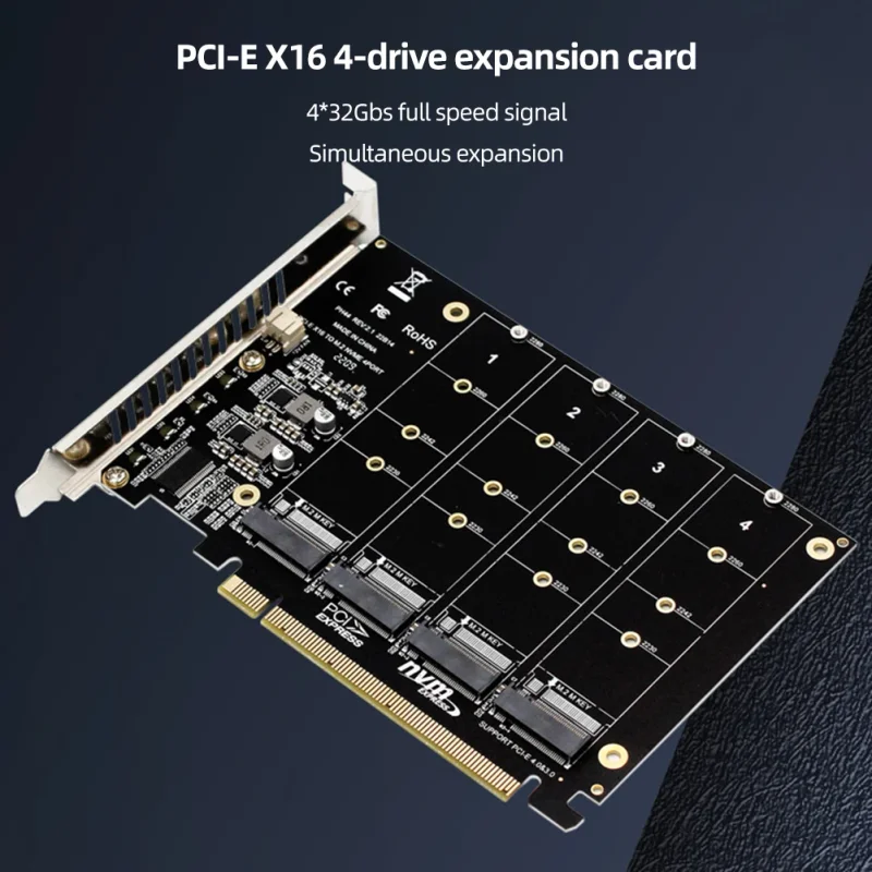 4 Port M.2 NVME SSD To PCIE X16 Reader Expansion Card 4X32Gbps Host Controller Expansion Card PCIE Split/PCIE RAID LED Indicator