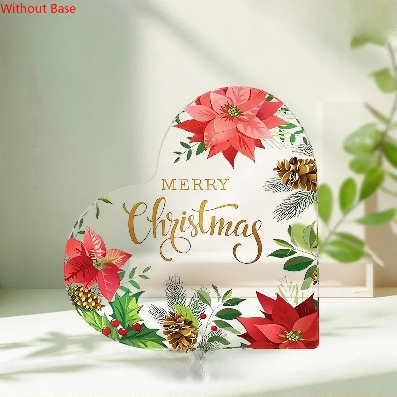 CIFBUY Acrylic Sign 2D Flat Heart Shaped Rotating Poinsettia Pinecone Pattern Quote Plaque Sentimental Keepsake Home Decor Gift