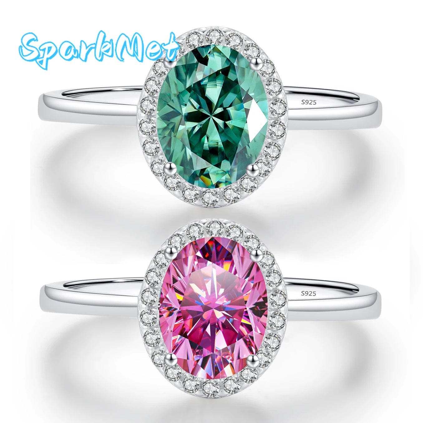 

SparkMet Luxury 1.5ct 6x8 Oval Moissanite Ring Women with Certificate Passed Diamond Test S925 Silver Ring Women Jewelry Gift