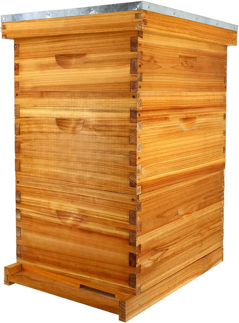 10-Frame Langstroth Beehive Dipped in 100% Beeswax, Complete Bee Hives and Supplies Starter Kit Includes 2 Deep Hive Bee Box