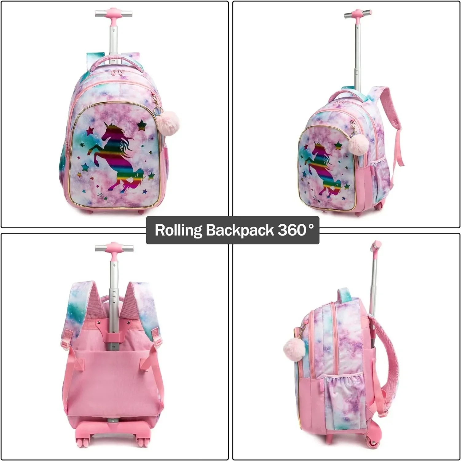 Set ransel bergulir 18 inci, tas sekolah beroda, ransel anak dengan tas makan siang terisolasi dan tas buku tempat pensil untuk anak laki-laki dan perempuan