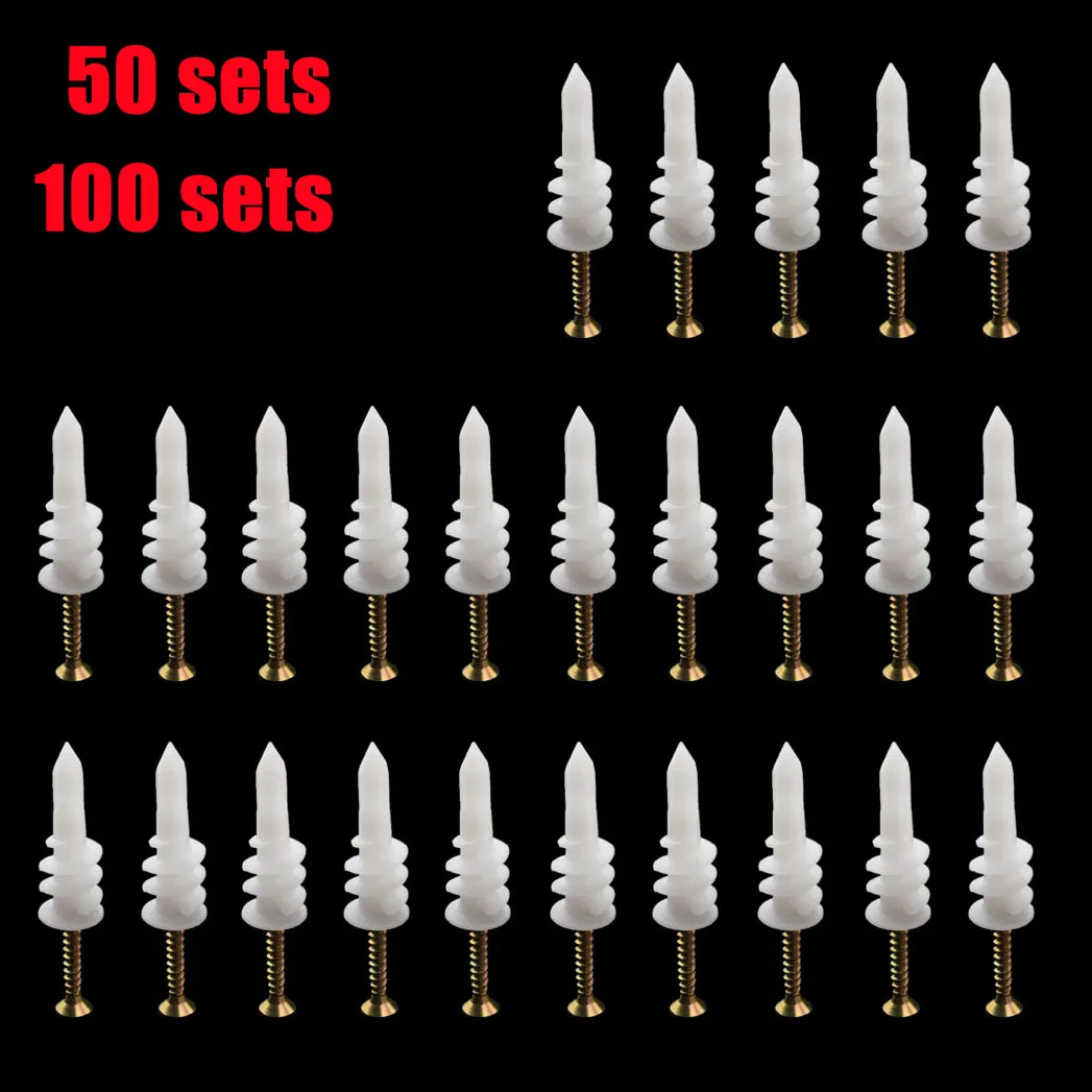 50 Sets 100 Sets Nylon Self-Drilling Drywall/Hollow-Wall Anchor with Screws Plastic Wall Anchors with Screws Kit Expansion Plugs