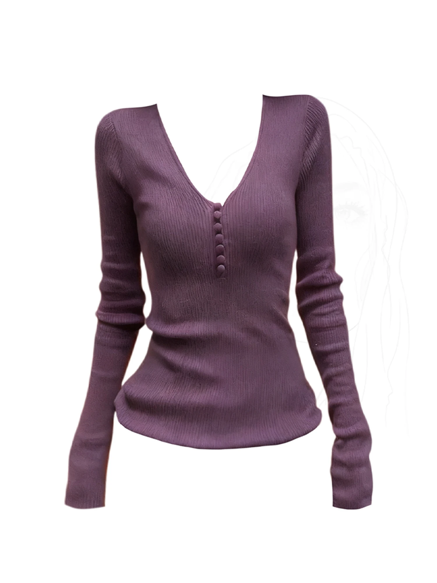 

Женская фиолетовая трикотажная футболка с v-образным вырезом, эстетичная футболка Y2k Gyaru, винтажные футболки большого размера с длинными рукавами, одежда 2000-х годов, зима 2025 г.