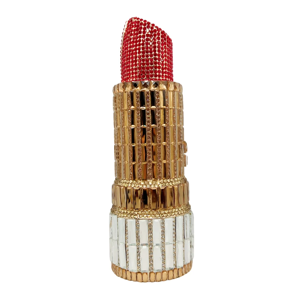

High Quality Flat Diamond Lipstick Shape, Diamond Wedding Party, Handbag, Evening Bag, Crystal Clutch
