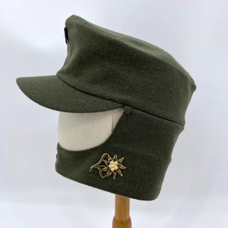 Green Wool German Field Cap Hat Metal Sniper Edelweiss Cap Patrol Hat - Image 4