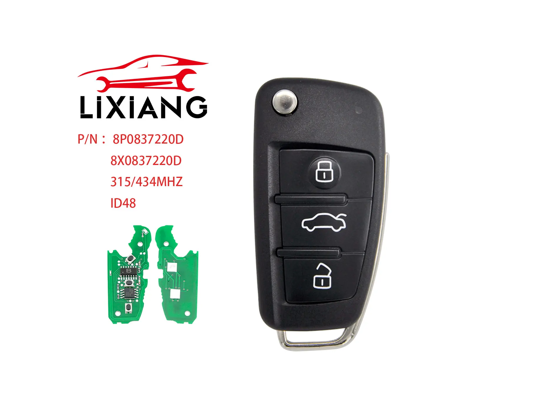 

LIXIANG 315/433Mhz Remote Car Key For Audi Q7 B7 Q3 A3 TT A2 A8 A6 A6L A4 S5 C5 C6 B6 A4L A5 Q5 S RS S1 8X0837220D 8P0837220D