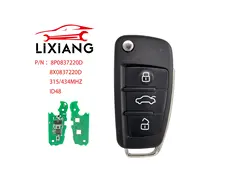 LIXIANG  Car Remote Key 3 Buttons For Audi A3 TT S3 A4 S4 2005-13 Years 8P0837220D 8X0837220D 434Mhz 48 Chip Auto Smart Flip Key