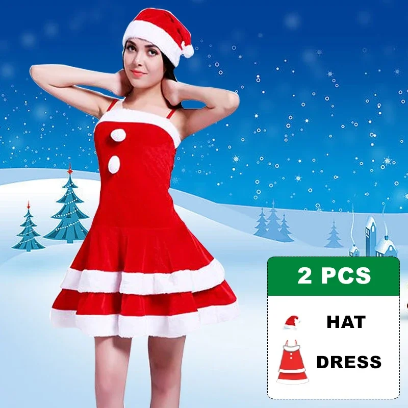 ZA01 Sweet Miss Santa kostium sukienka świąteczna Babydoll kobiety świąteczne ubrania typu Cosplay sylwestrowa sukienka na imprezę UpZa0 @