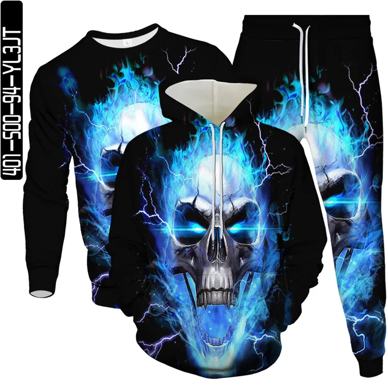 

Flame Skull Print Men Punk Style Holloween Horror Clothes Suit Hoodie Sweatshirt Pant 3pcs Set Male Outdoor Casual Tracksuit 6XL