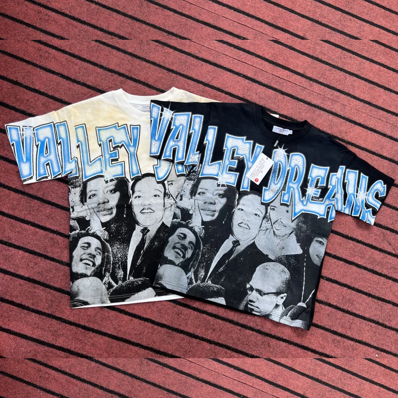 2025 الصيف الشارع الشهير تي شيرت خمر غسلها فالي الأحلام الجرافيك قميص مطبوع الرجال النساء عالية الجودة القطن قصير الأكمام بلايز #2