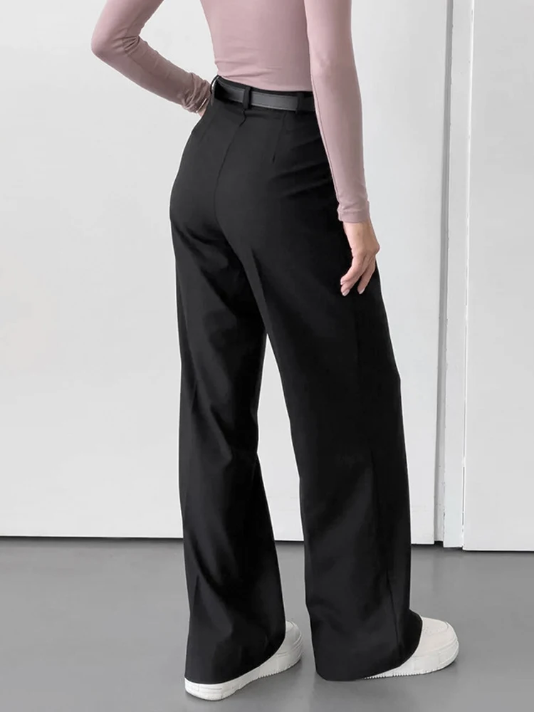 Elegant Office Pants Women High Wasit Straight Wide Leg Long Pants 2024 Autumn Winter Korean Style Loose Grey Suit Trousers