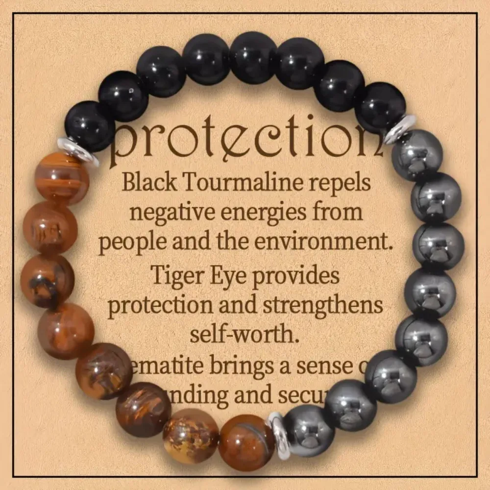 Triple Protection Power Black Tourmaline Tiger's Eye Bracelet Healing Crystal Beaded Bracelet Natural Stone Bracelet