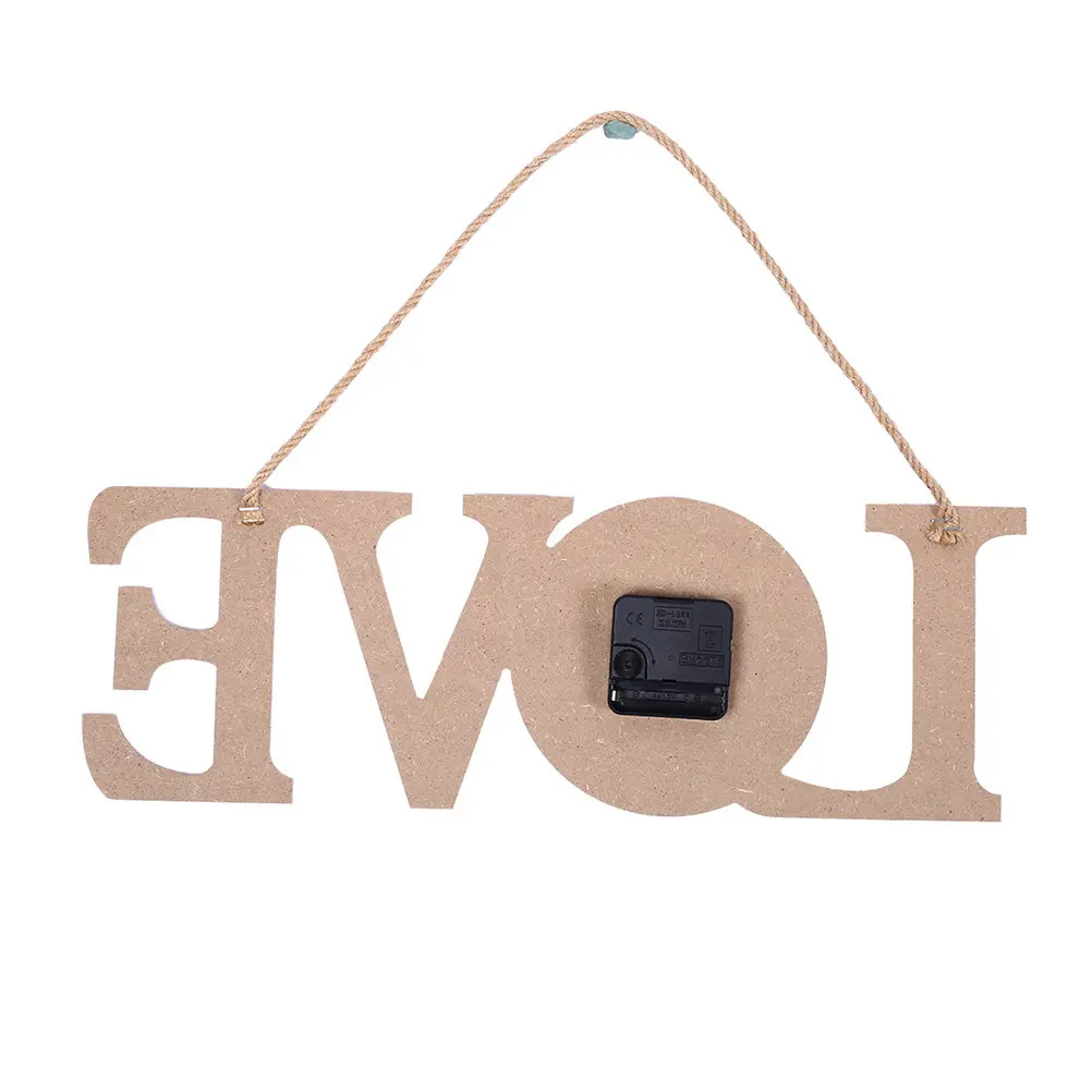Beige Wooden Wall Clock with Natural Hemp Rope – Silent Modern Decorative Hanging Clock for Nursery, Living Room, Bedroom
