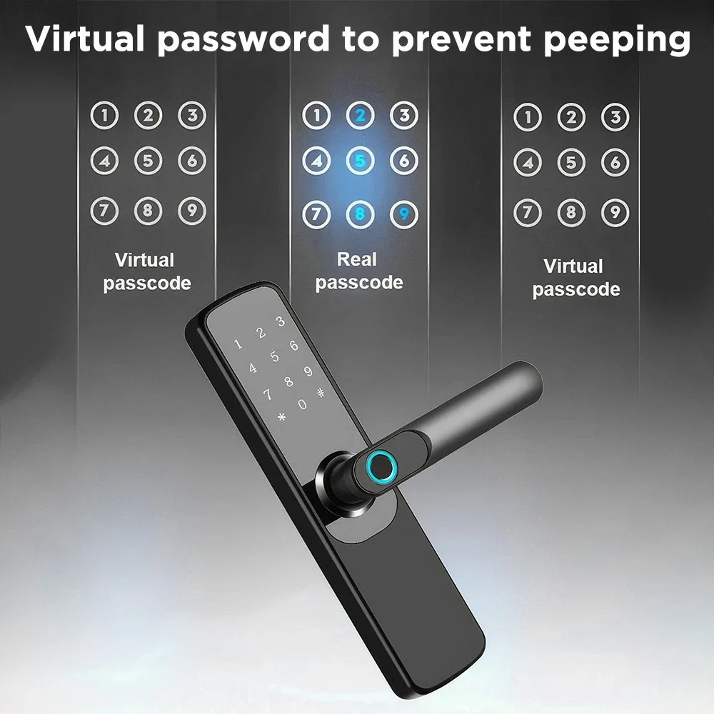 TUYA WiFi 스마트 도어 잠금 장치(핸들 잠금 해제 지문 카드 터치 스크린 포함) 사무실 보안을 위한 원격 스마트 도어 잠금 장치