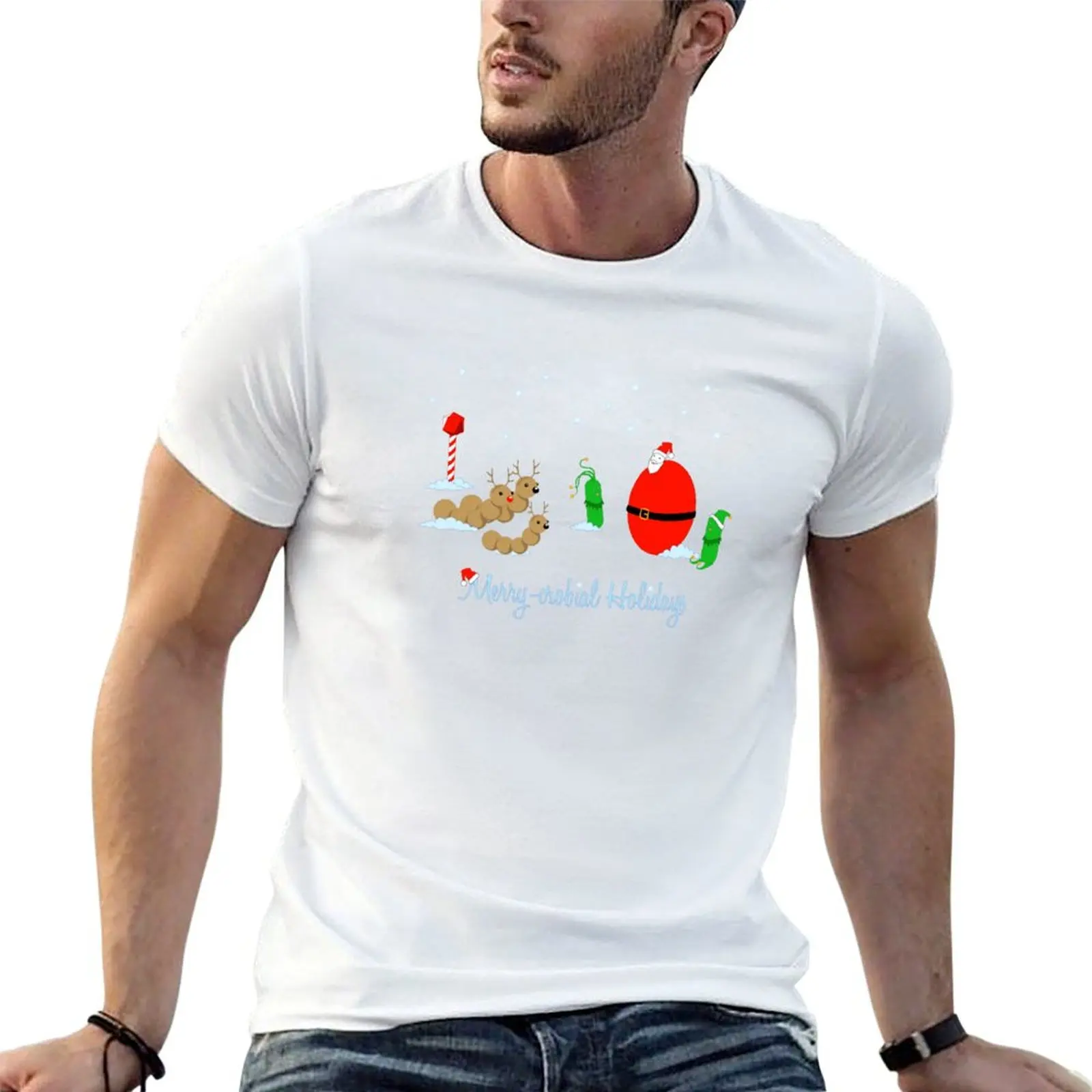 Merry-crobial Holiday Greetings T-Shirt mens graphic t shirts t shirt man casual printed t shirts for man T-shirt