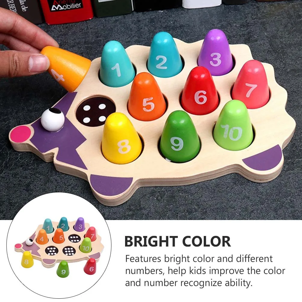 1-set houten puzzel in egelvorm, passend bij nummer, educatief voor peuters, vroeg leren, kleurherkenning, kinderpuzzel