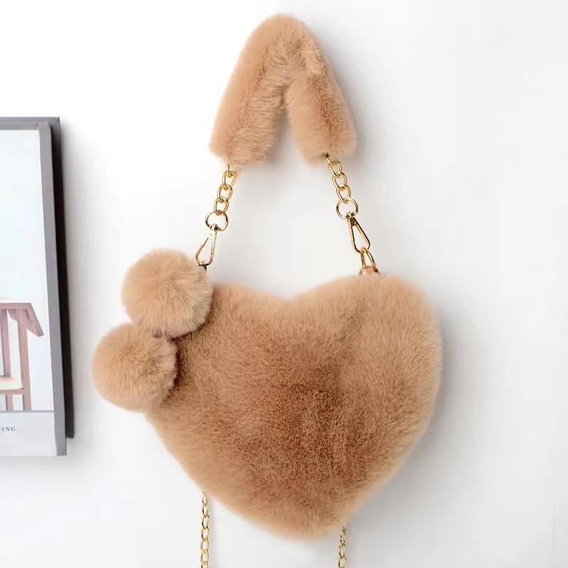 Handtasche aus Kunstkaninchenfell, modische Damenhandtasche in Herzform, Umhängetasche, Geldbörse mit großem Fassungsvermögen – Detail 18
