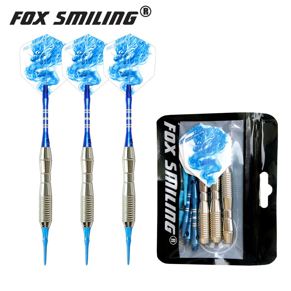 Fox Smiling 3PCS 18g Professional Iron Soft Tip Darts With Aluminum Shaft Silver Colorful Blue Red Green Yellow