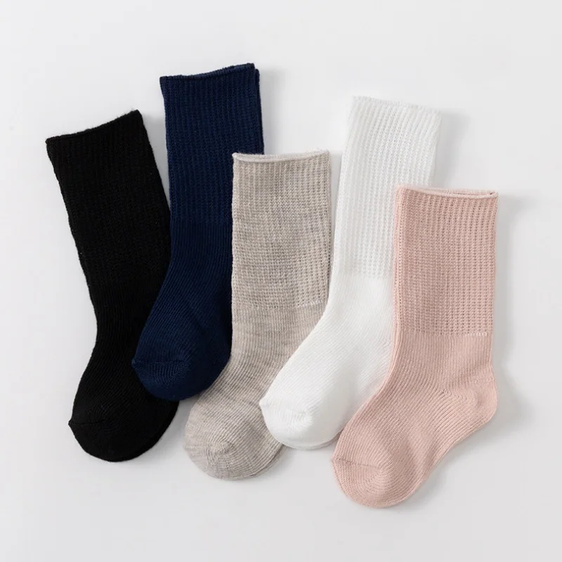 2026 Spring Autumn 0-2Y Baby Mid Calf Socks 5 Packs Solid Soft Infant Sock Korean Style Toddler Basic Leg Warmers