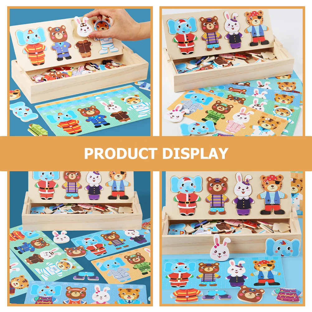 Animal Dress up Toys Wooden Puzzles Kids Cartoon Decoration For Toddler Gift Gifts