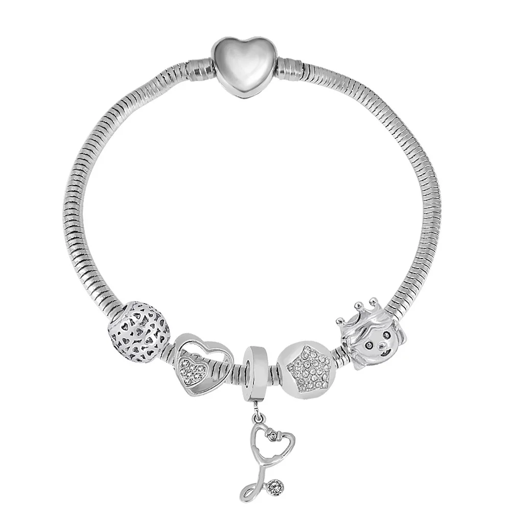 Original Brand Bracelet Silver Color Charm Moments Heart Closure Bracelets Stainless Steel Chain Bracelet Women Jewelry Gift