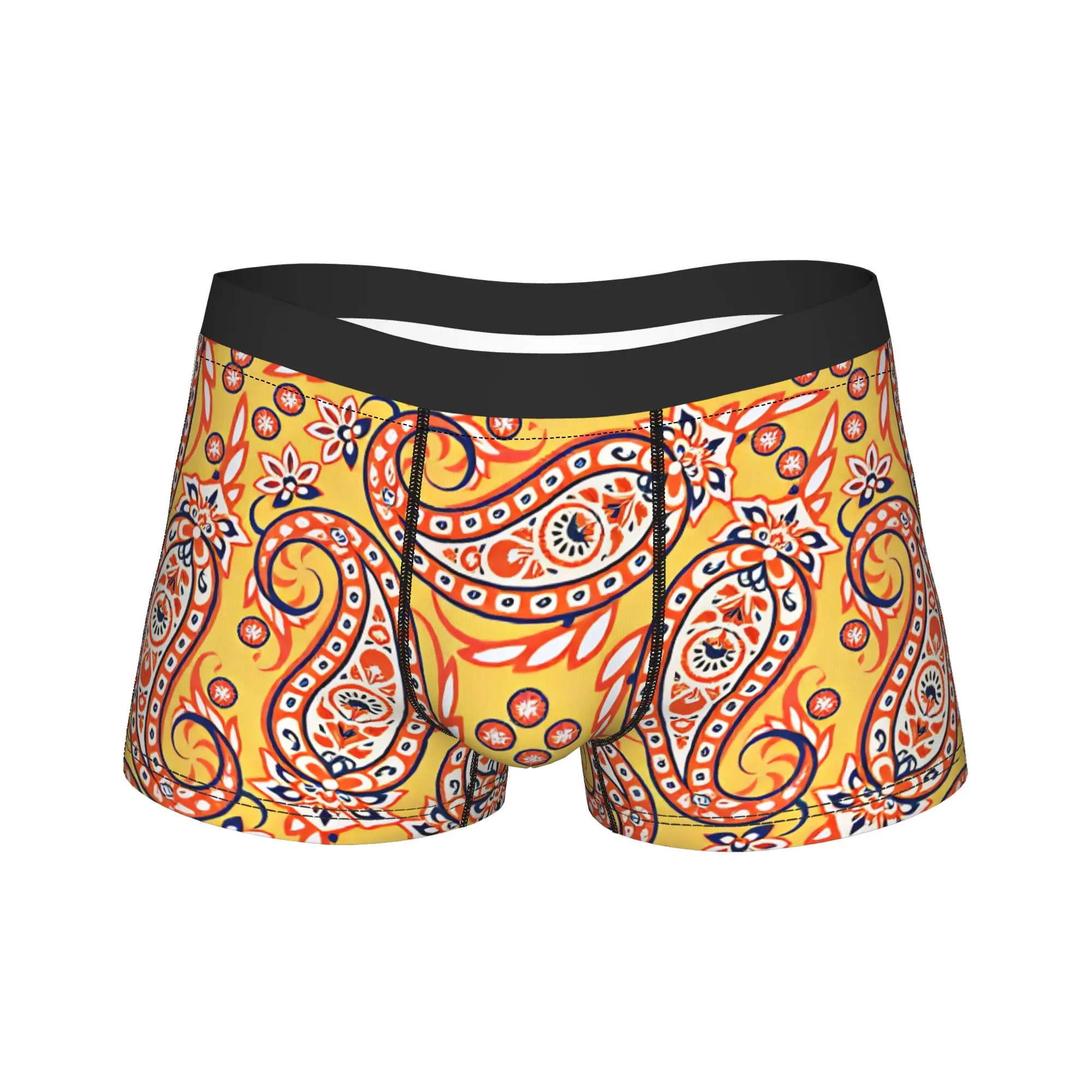 Yellow Orange Classic Paisley Underwear  Male Underpants Custom Breathable Trunk High Quality Boxer Brief Big Size