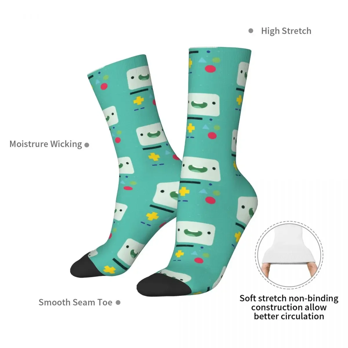 Adventure Time Anime BMO Socks Harajuku Sweat Absorbing Stockings All Season Long Socks for Man's Woman's Christmas Gifts