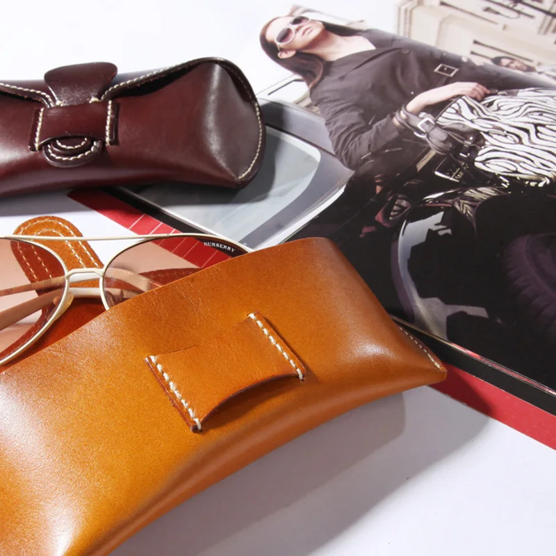 Estuche para gafas hecho a mano, bolsa para gafas de cuero de vaca auténtico, soporte para gafas de sol, organizador, caja de almacenamiento para