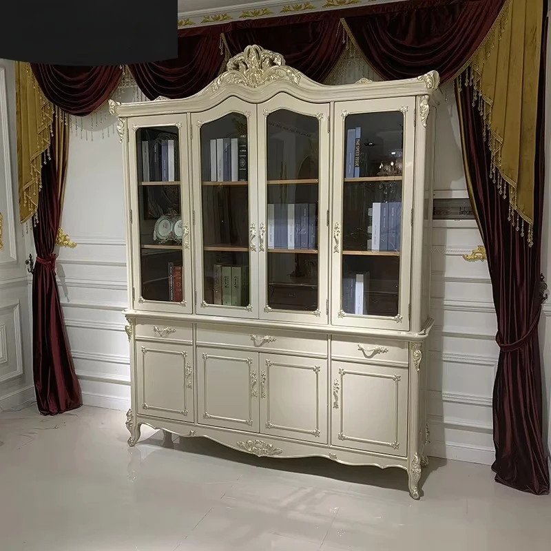 Four-door bookcase Palace barrier-free luxury gray solid wood storage bookcase