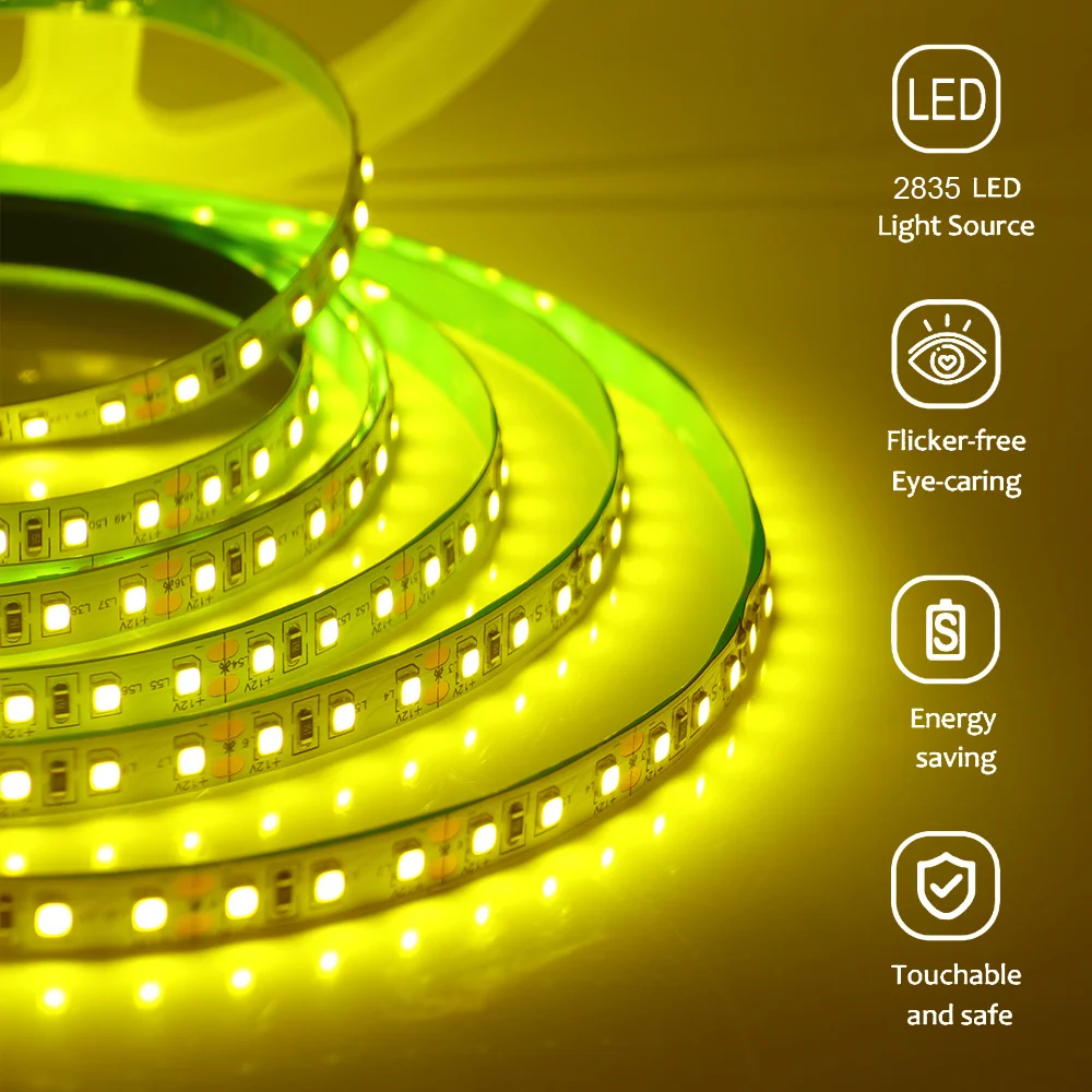 New LED Lemon Yellow Light Strip Super Bright 2835 5050 12V DC 5m Flexible LED Lamp 60LED/m  120LED/m Adhesive Tape Home Decor