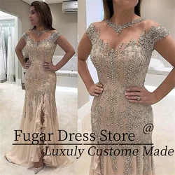 2024Sheer Neck Mermaid Beadings Sequined High Side Split Prom Elegant Formal Dresses Evening Wear Party Gowns vestidos de fiesta