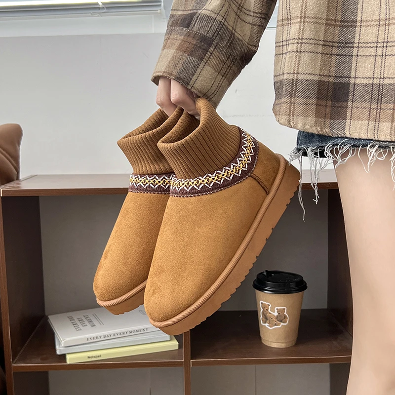 Brand Designer 2025Women's Winter New Fashion Knitted Designer Retro Solid Color Short Boots Outdoor Short Plush Warm Snow Boots
