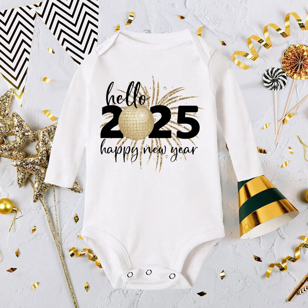 Hello 2025 Baby Rompers Newborn Long Sleeve Infant Jumpsuit It\'s My First New Year Baby Bodysuit Toddler New Year Ropa Clothes