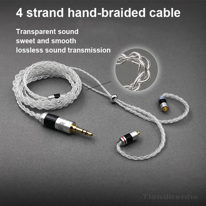 Tiandian-Hifi fone de ouvido cabo, prata pura trançado, cabo de atualização, MMCX, 0.78, A2DC, QDC, TFZ, 3.5, 2.5, 4.4mm, ie900, 99,999%