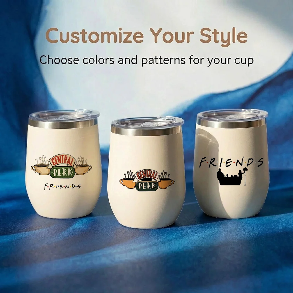 Termos de 12 oz, Taza de Café de Acero Inoxidable Aislada con Tapa, Taza de Vacío de Doble Pared, a Prueba de Fugas, Central Perk Friends Coffe