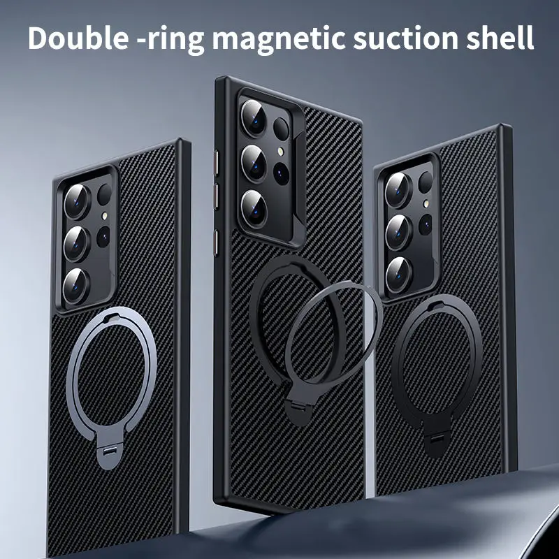 

Магнитный чехол для Samsung Galaxy S24 Plus S23 Ultra Fiber Pattern, совместимый с магнитной встроенной подставкой] Полупрозрачный чехол