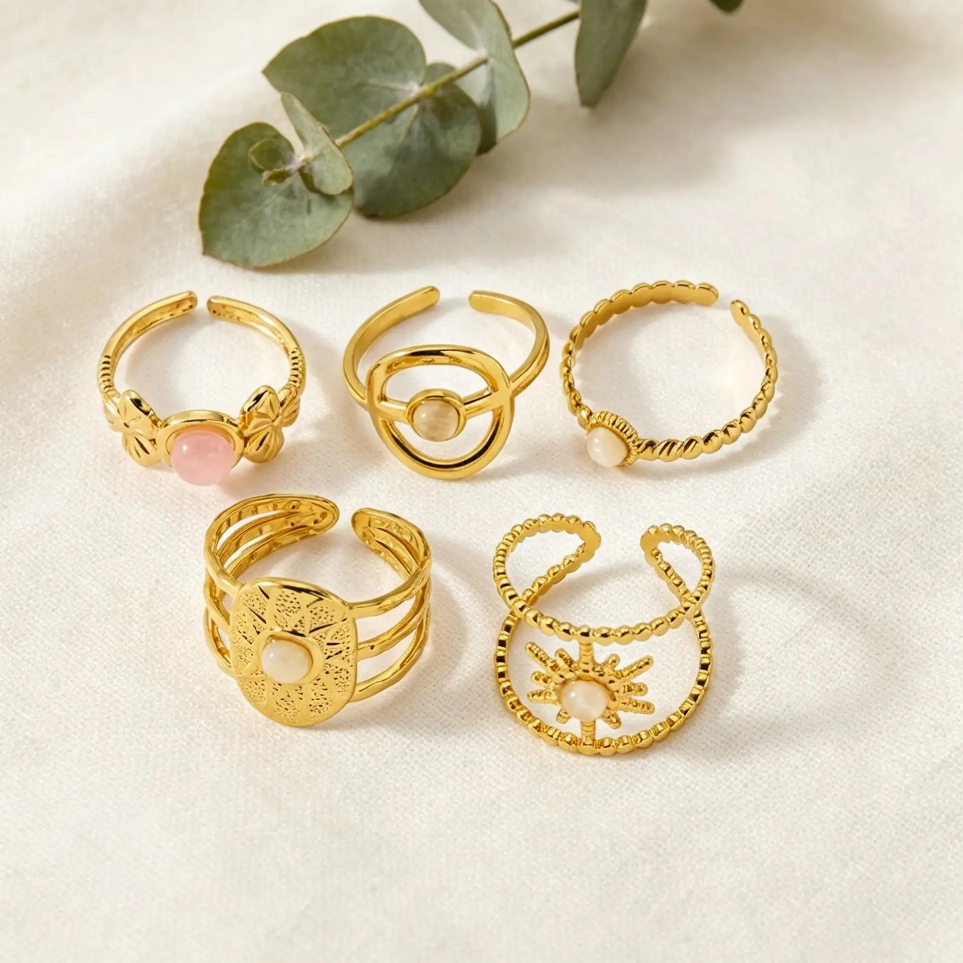 5PCS/Set Bohemian Style Geometry Hoop Ring Set Stainless Steel Hollow Vintage Ladies Stackable Finger Ring Jewelry Gift view 6