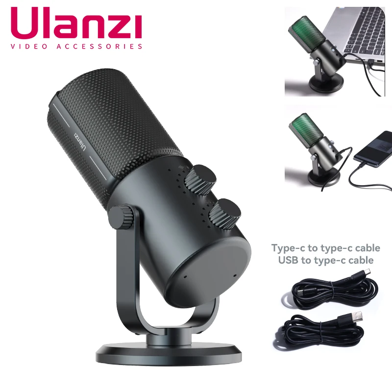 

Ulanzi Desktop Dynamic Condenser Microphone with Touch Mute Button Headphone jack for PC Smartphone Mixer Gaming Cardioid MIC