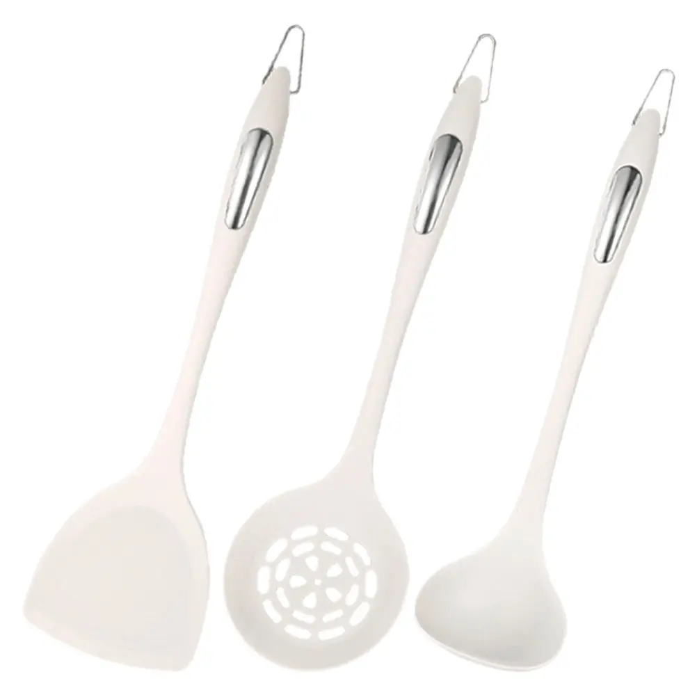 1Set Silicone Cooking Utensils Non-Stick Spatula Soup Slotted Spoon Kitchen Tools Ergonomic Heat Resistant Hanging Handle