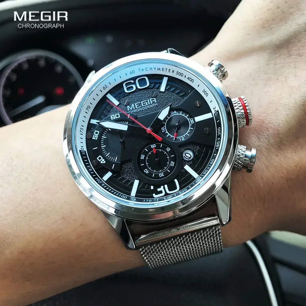 Megir-Montre à quartz étanche pour homme, montre-bracelet de sport militaire, bracelet en maille, marque supérieure, mode de luxe, 2020