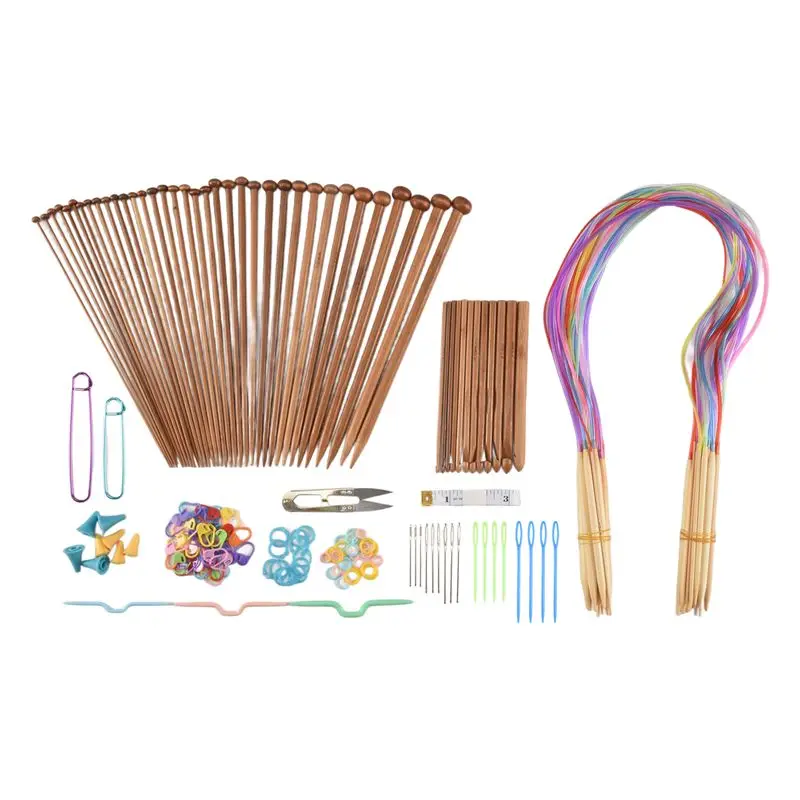 

AT21-Knitting Needles Set-18 Pairs 18 Sizes Bamboo Circular Knitting Needles + 36 Single Pointed Bamboo Knitting Needles + Weavi